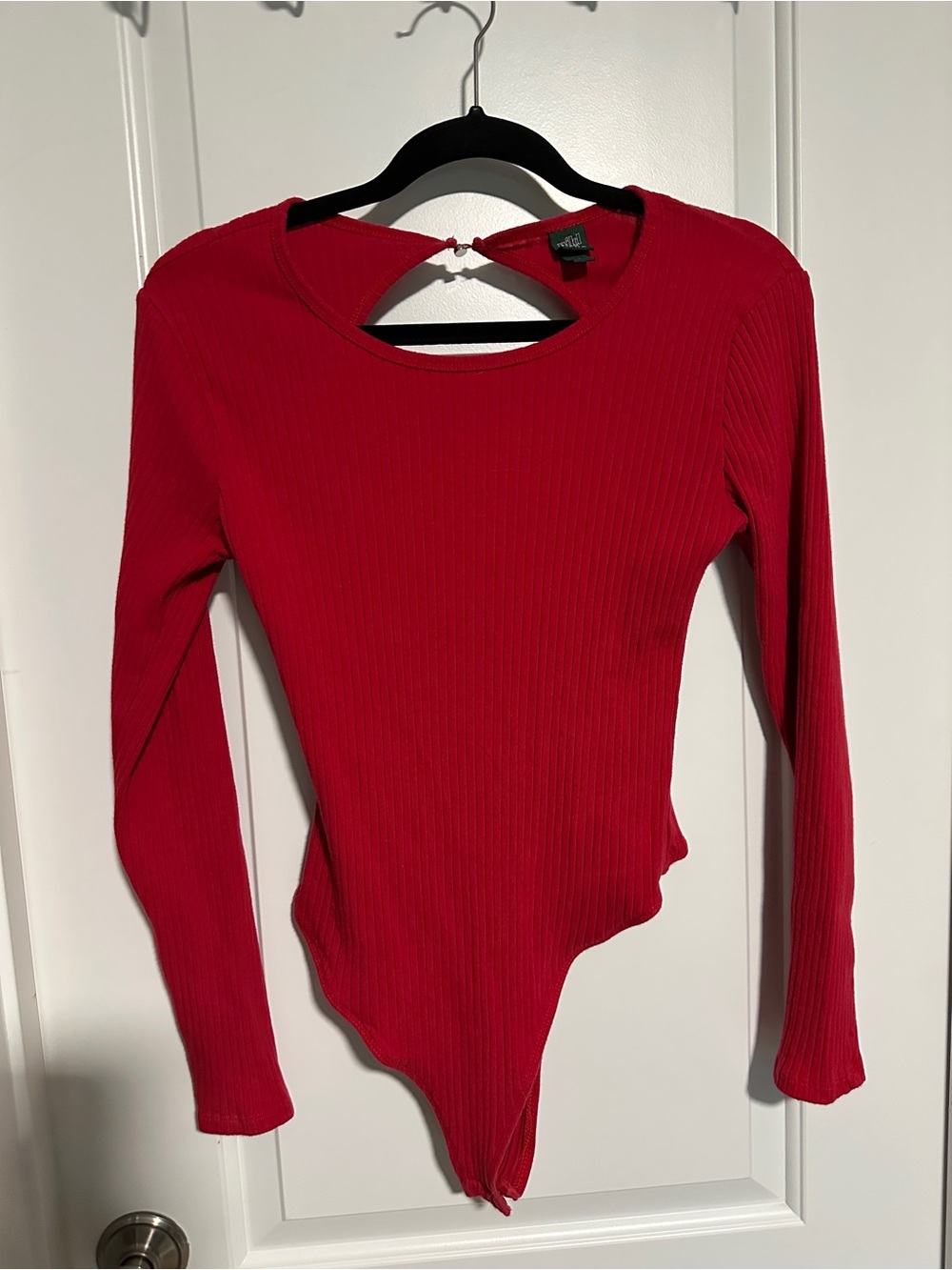 wild fable Red Ribbed Long-Sleeve Bodysuit